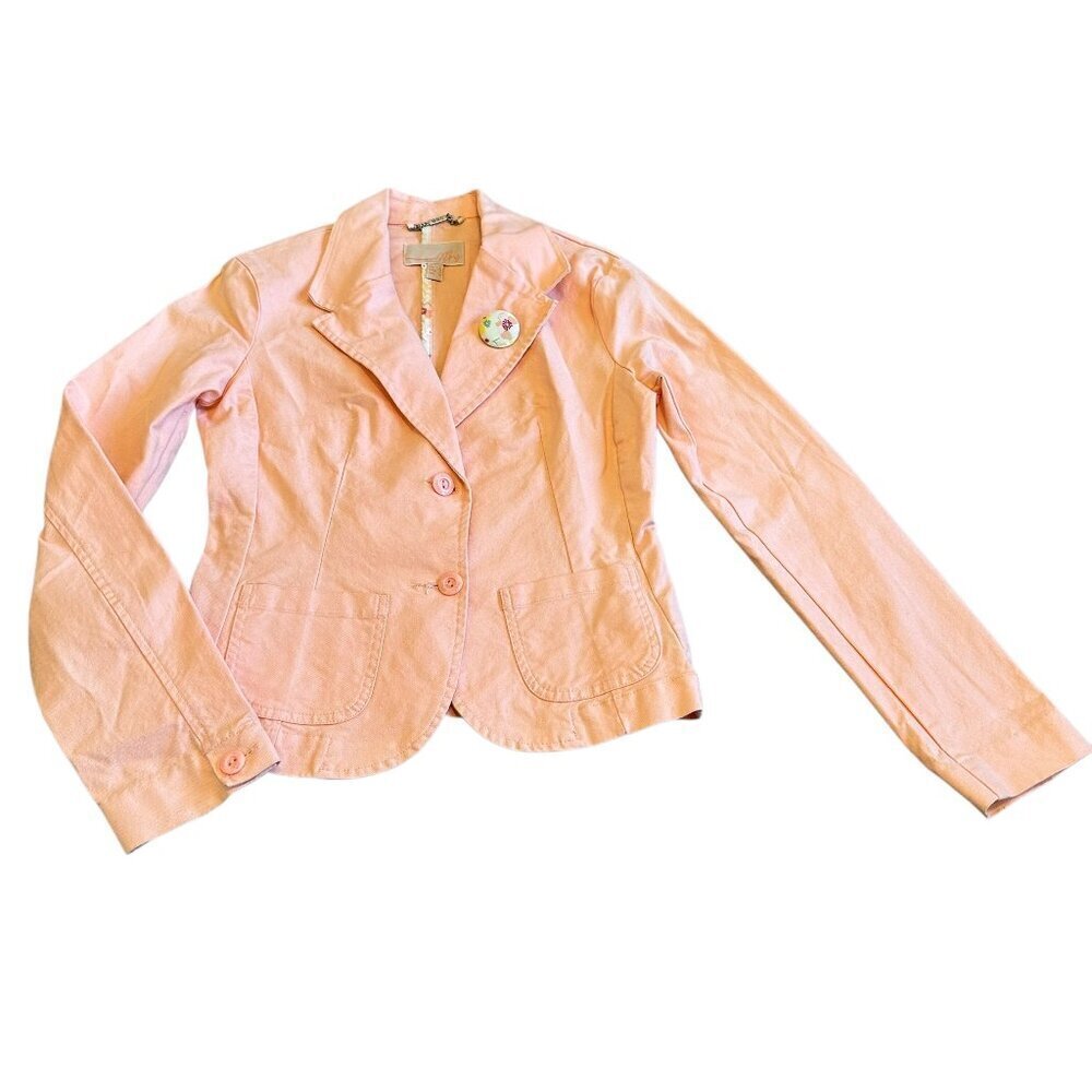 MNG Mango Suit Denim Fabric Blazer Jacket Peach Button-Down Size Small Women's